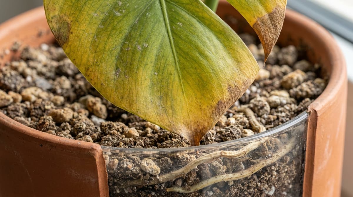 Détails rapprochés des tissus foliaires et indices de causes possibles.